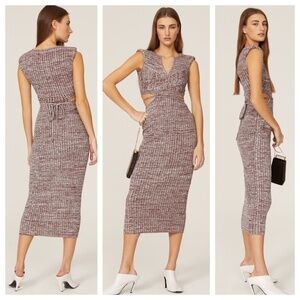 Self Portrait Space Dyed Dye Sleeveless Ribbed Cutout Midi Dress Wrap Tie Large